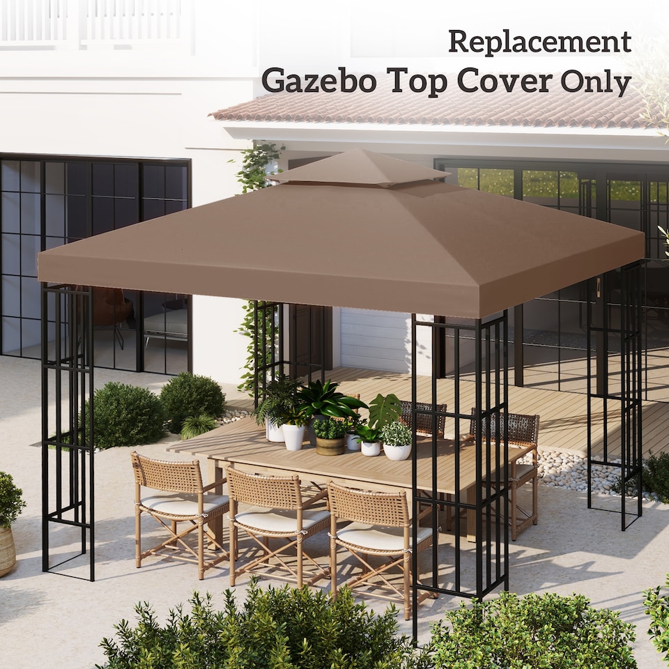image 1 of Outsunny 3 x 3m Gazebo Canopy Replacement Cover 2Tier Roof Top Spare Part Coffee TOP COVER ONLY