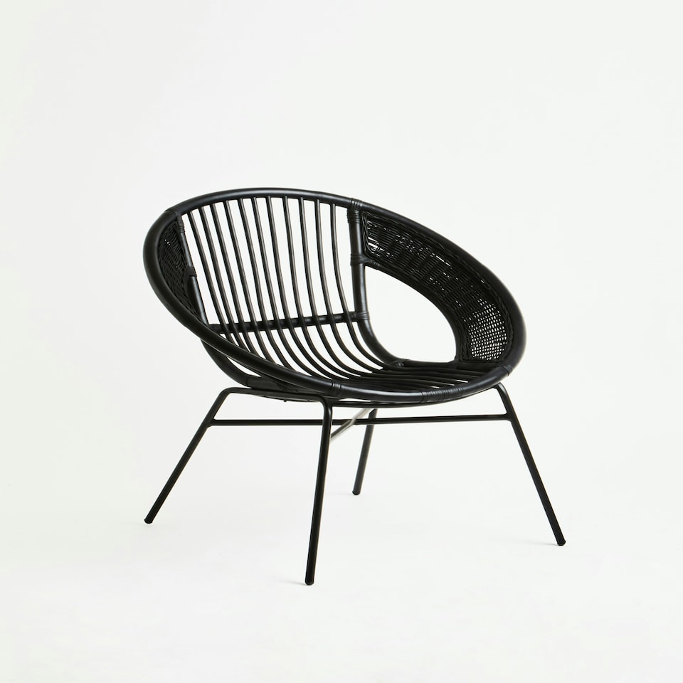 image 1 of Interiors by Premier Comfortable Black Natural Rattan And Iron Black Arm Chair, Stylish Outdoor Chair, Versatile Dining Chair
