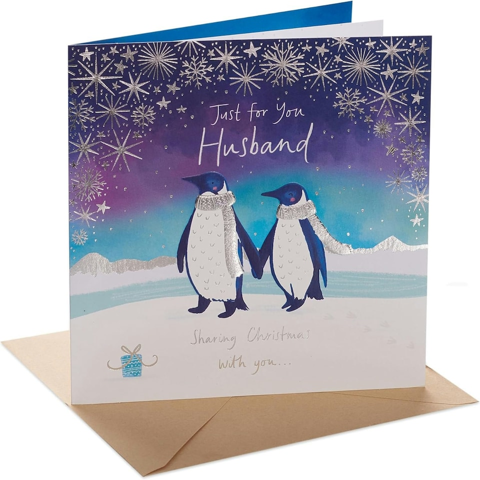 image 1 of Adorable Penguins Design Husband Christmas Card