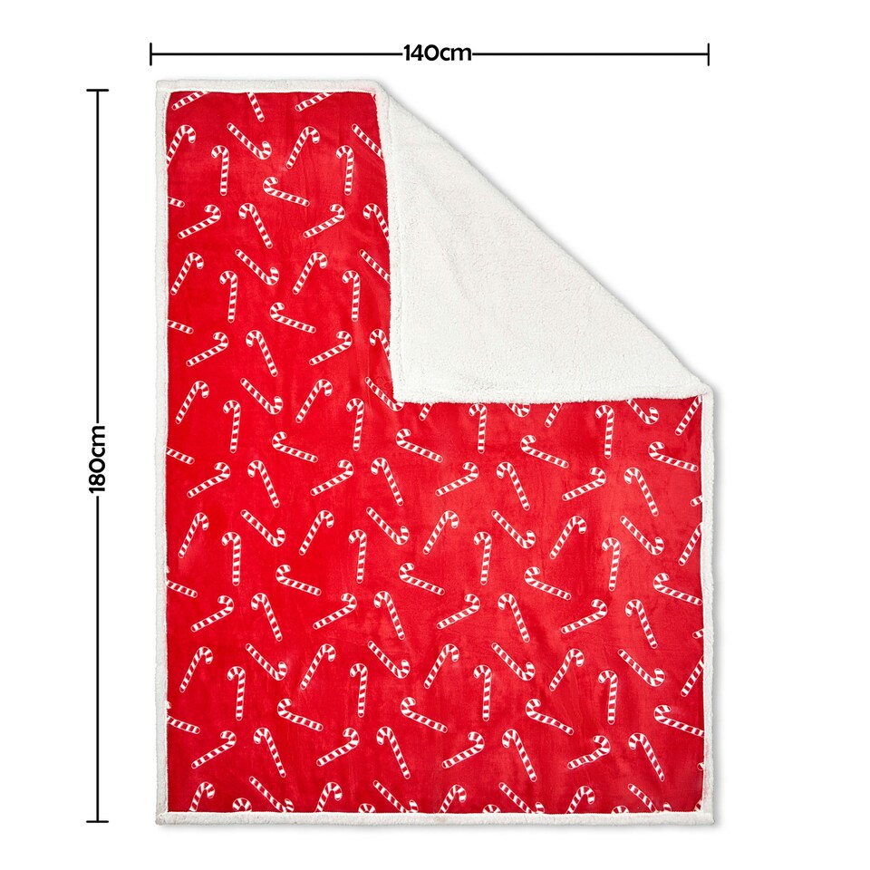 image 1 of BHS Christmas Candy Cane Throw with Sherpa Back, Red | Red | Red | 1