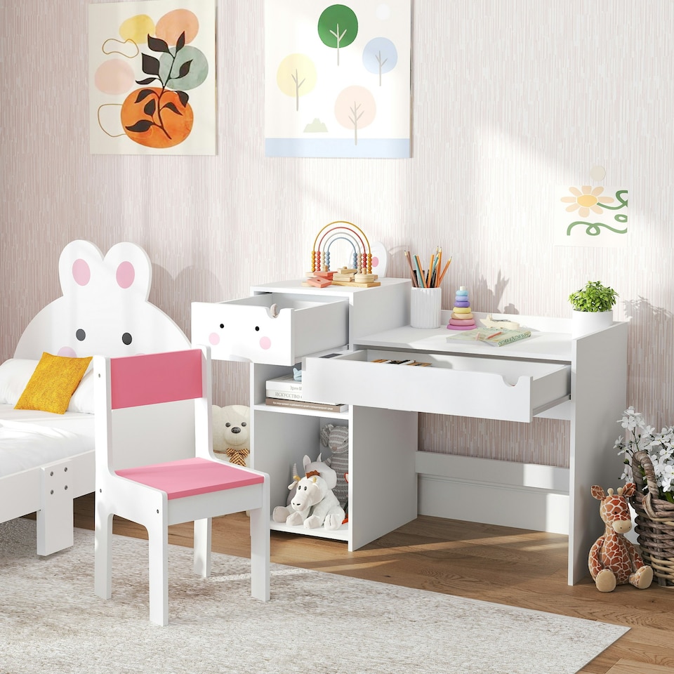 image 1 of AIYAPLAY Kids Desk and Chair Set, Toddler Table and Chair Set, White/Pink White