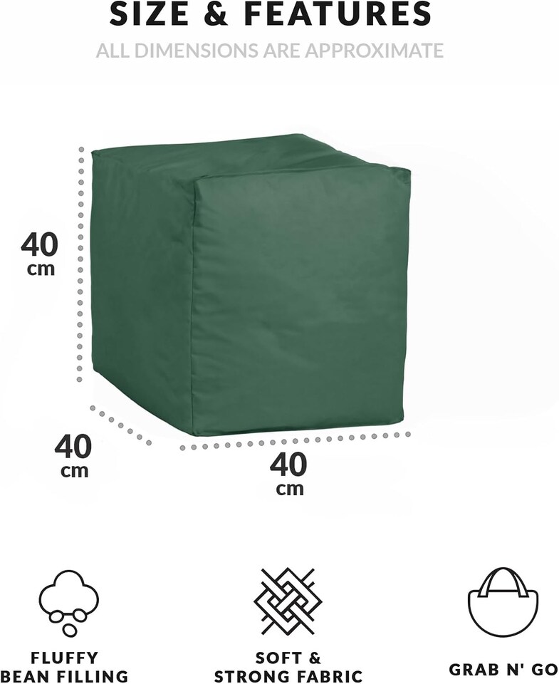 image 1 of Outdoor Bean Bag Footstool Pouffe Water-Resistant 40x40cm | Bottle Green