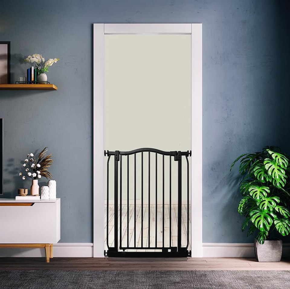 image 1 of Bettacare Extra Tall Curved Top Dog Gate, 71cm - 80cm, Matt Black, Extra Tall 100cm in Height, Pressure Fit Pet Gate