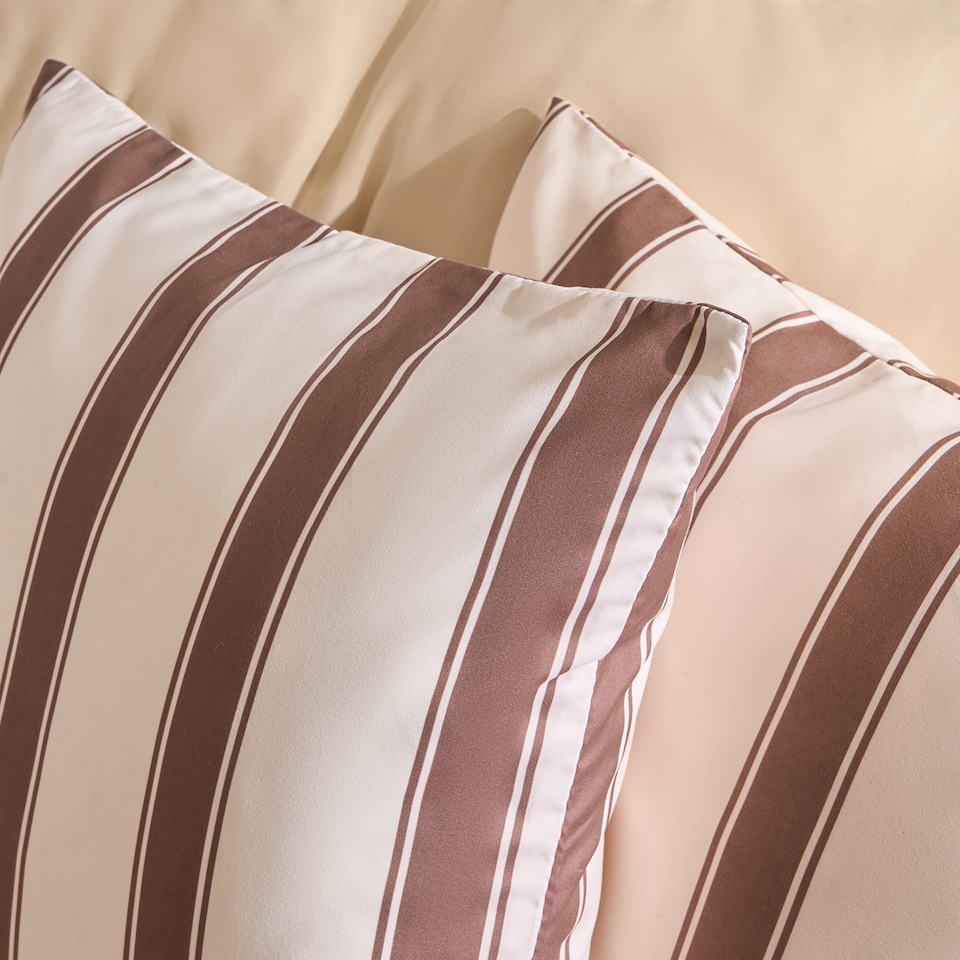 image 1 of OHS 2 x Stripe Garden Cushion Covers Outdoor Water Resistant | Multi | Chocolate/Cream