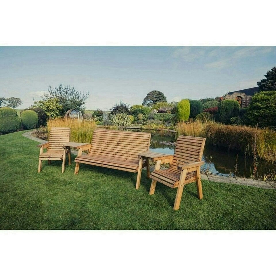 image 1 of Valley 5 Seat Set 1X3B 2XC Angled Tray - Timber - L100 x W290 x H95 cm - Fully Assembled - Set of Waterproof Cushions Included