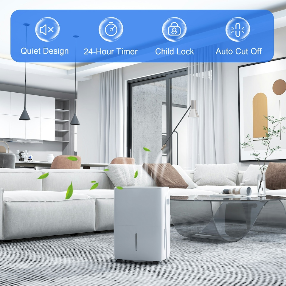image 1 of HOMCOM 30L/Day Dehumidifier for Home, with Auto-Clean Filter, 24H Timer