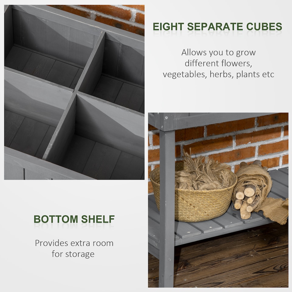 image 1 of Outsunny Wooden Herb Planter Stand 8 Cubes Bottom Shelf Raised Bed Dark Grey | Grey | Dark Grey