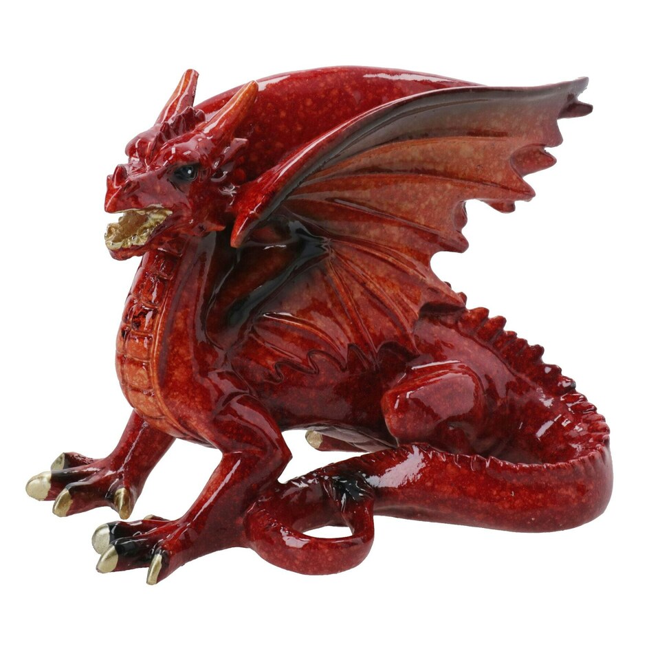 image 1 of Red Dragon Lying Resin Fantasy Sculpture Statue House Home Ornament Figurine