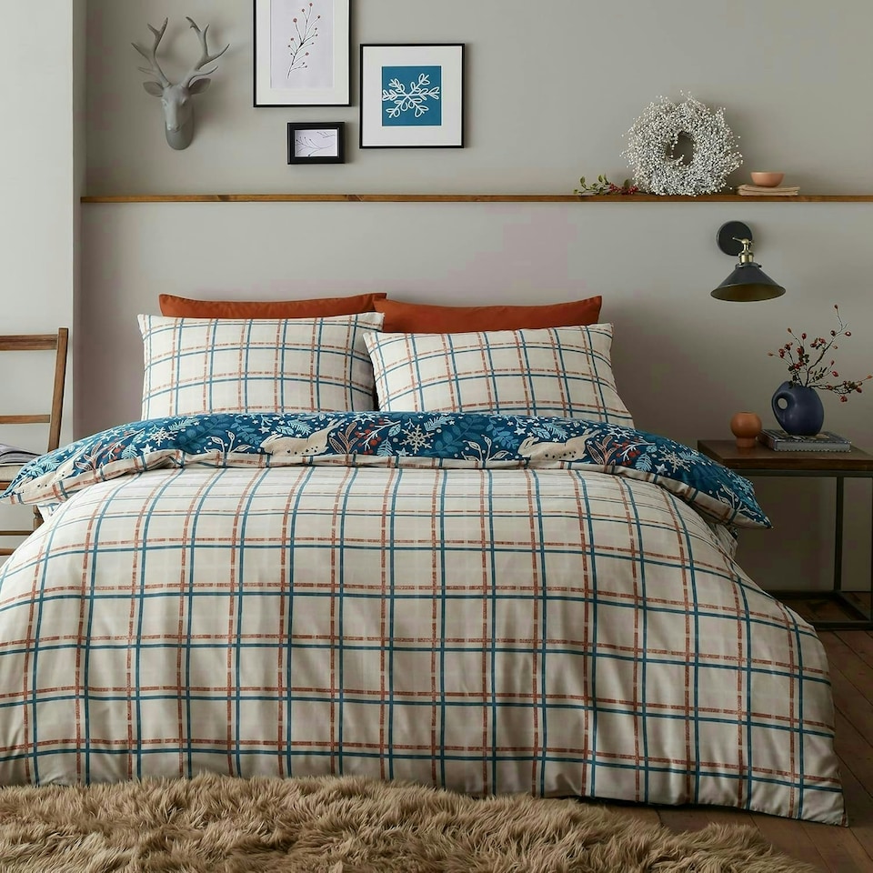 image 1 of Winter Stags Duvet Cover Set Blue Single