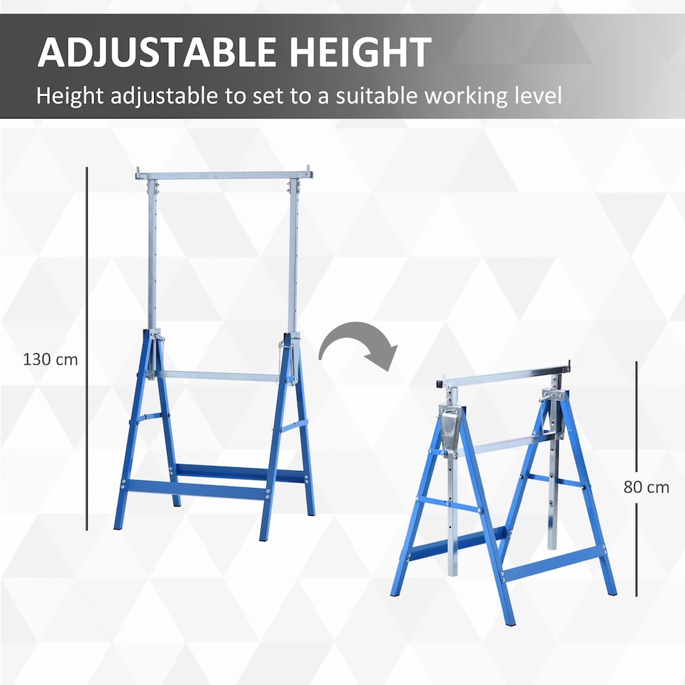 image 1 of HOMCOM Set of 2 Adjustable Telescopic Builders Trestle, DIY Steel Work Bench Carpenter, Folding Saw Horse Tools Blue