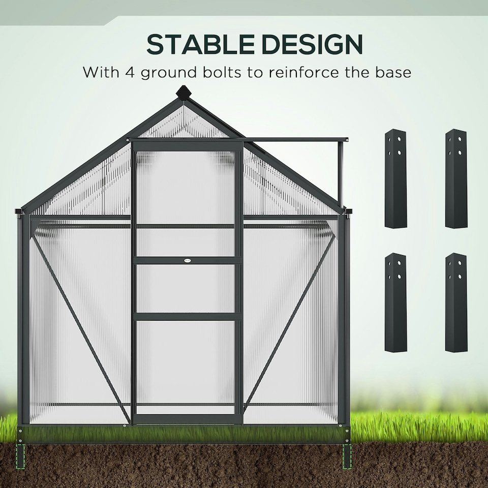 image 1 of Outsunny 6x4ft Walk-In Polycarbonate Greenhouse Plant Grow Galvanized