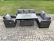 image 1 of Fimous Rattan Garden Furniture Set with Fire Pit Table 6 Seater Outdoor Lounge Sofa Set Dark Grey Mixed