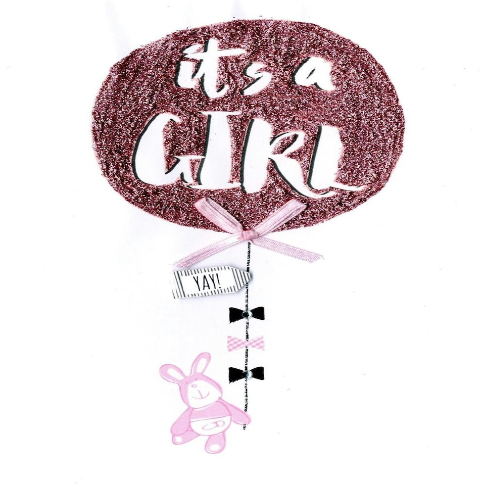 image 1 of It's A Girl New Baby Greeting Card Bear With Balloon