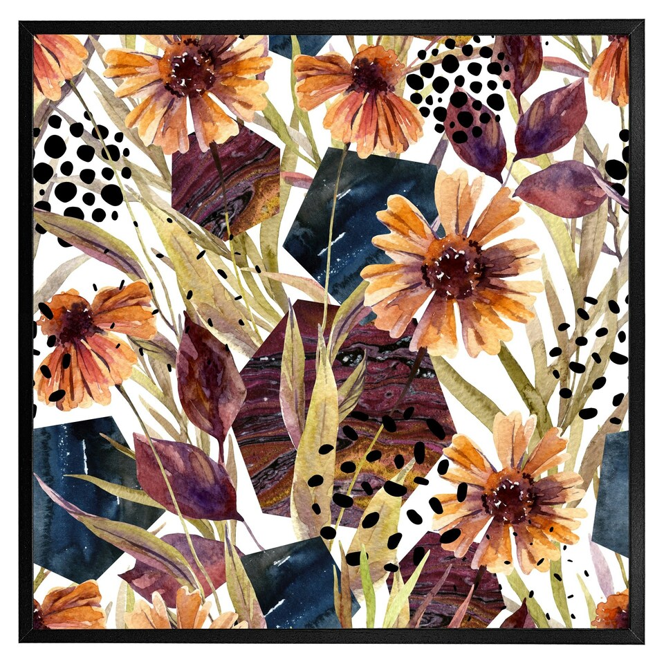 image 1 of Autumn geometric flowers (Picture Frame) Brown | Oak | XS