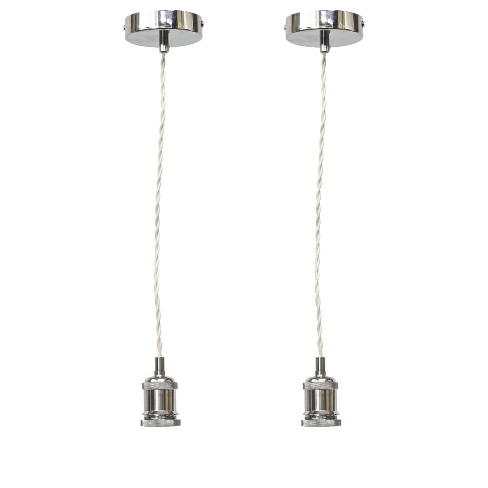 First Choice Lighting Set of 2 Flex - Chrome Retro Ceiling Pendant Flex Kits in Silver