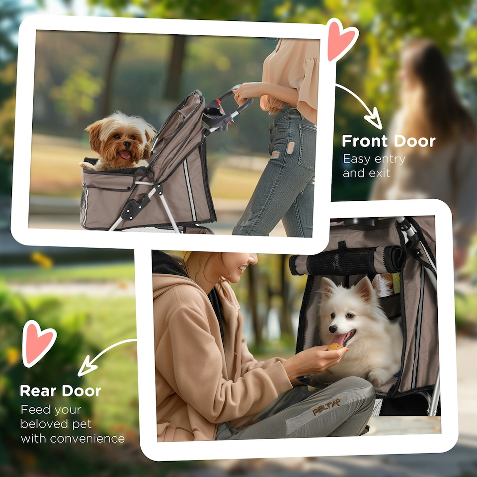 image 1 of PawHut Pet Stroller Pushchair Carrier for Cat Puppy with 3 Wheels Brown