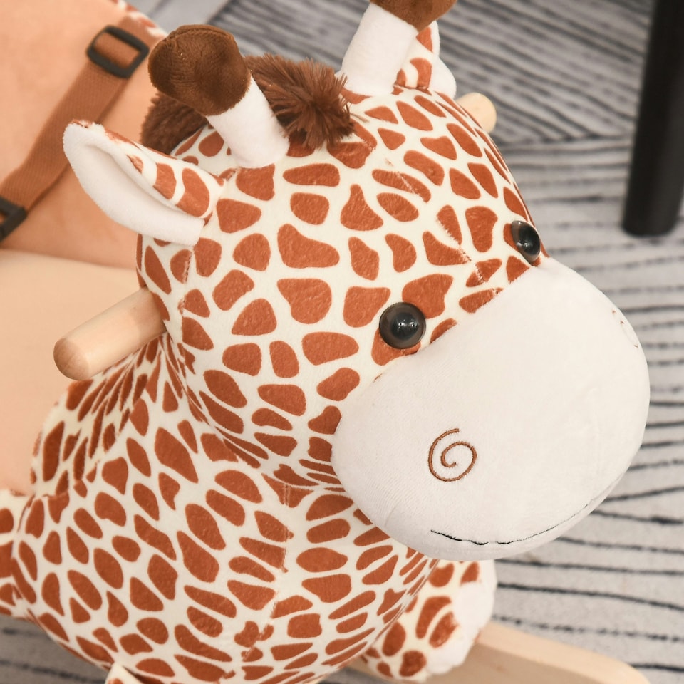 image 1 of HOMCOM Baby Rocking Horse Kids Ride on Giraffe Plush Toy W/ 32 Song Seat Belt