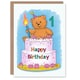 image 1 of Teddy Cake Party Hat Cartoon Cute 1st First Child Kids Birthday Card