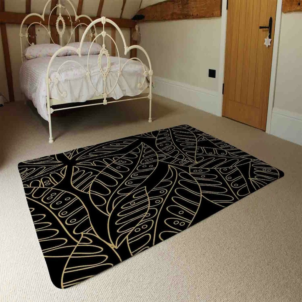 image 1 of Lined Flower Print (Rug) Black | XL: 160x230cm