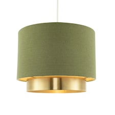 Olive Green Linen Fabric Pendant Shade with Brushed Gold Metal Ring Green