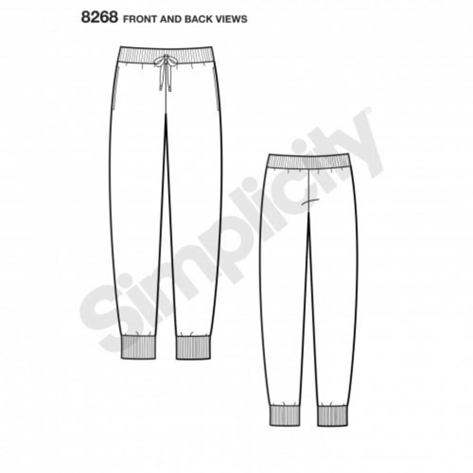 image 1 of Simplicity 8268 Paper Sewing Pattern – Children’s, Men’s, Teenagers’ & Women’s Trousers, Tracksuits & Sportswear, Size A (XS–L / XS–XL), Easy