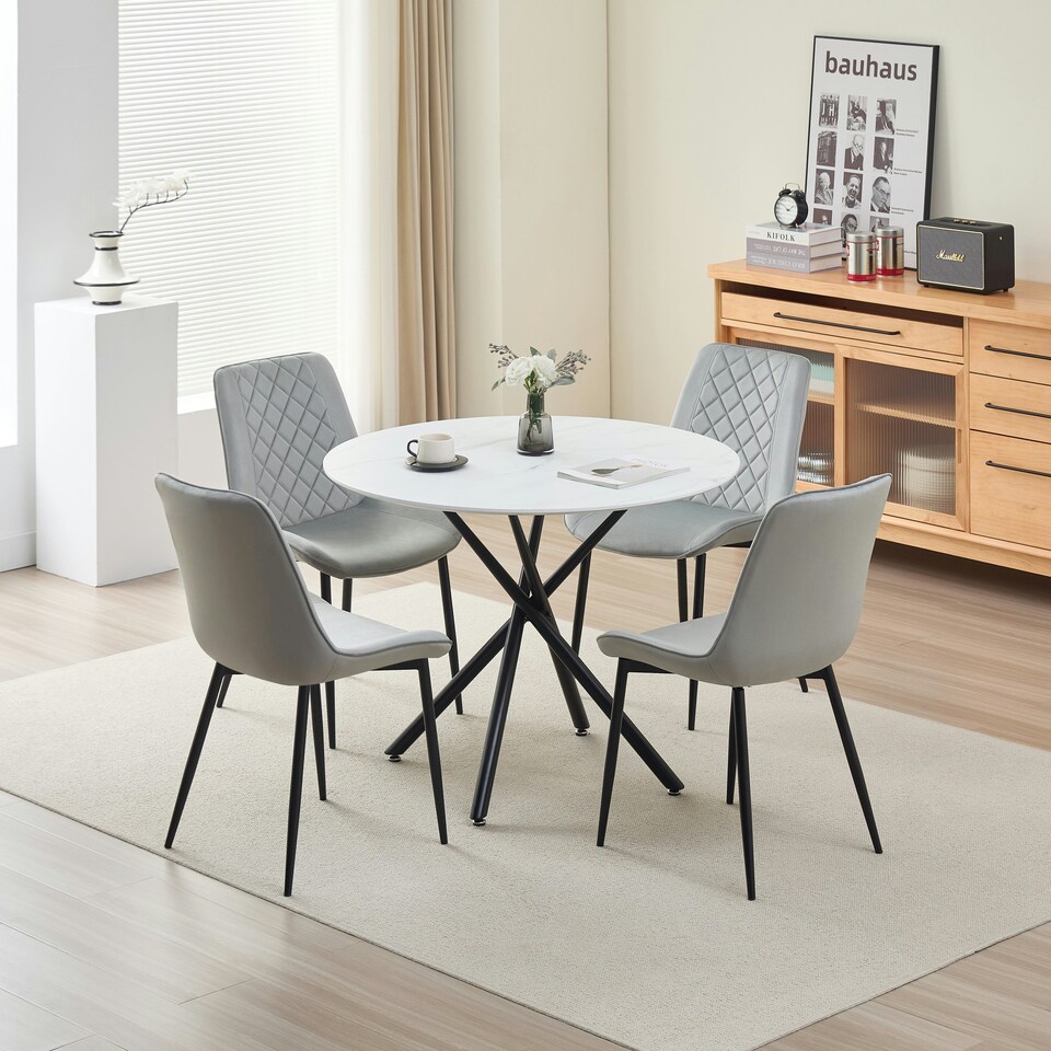 image 1 of Seattle Dining Table with 4 Amelia Velvet Chairs Green