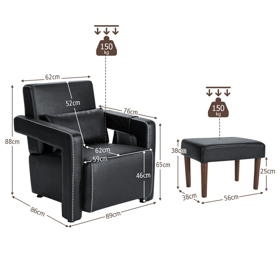 image 1 of COSTWAY Modern Accent Sofa Chair with Ottoman Upholstered Black Black