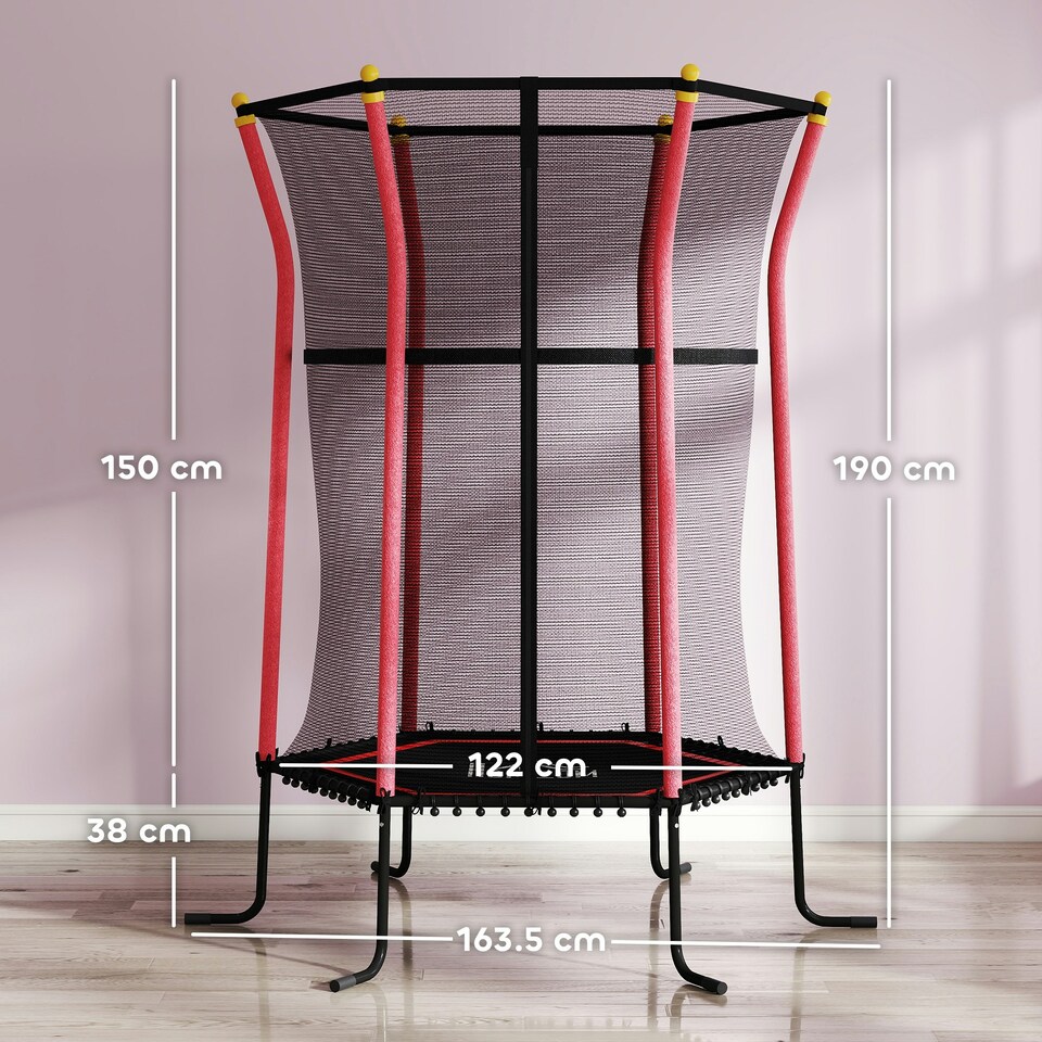 image 1 of HOMCOM 5.4FT Kids Trampoline w/ Enclosure Indoor Outdoor for 3-10 Years Red