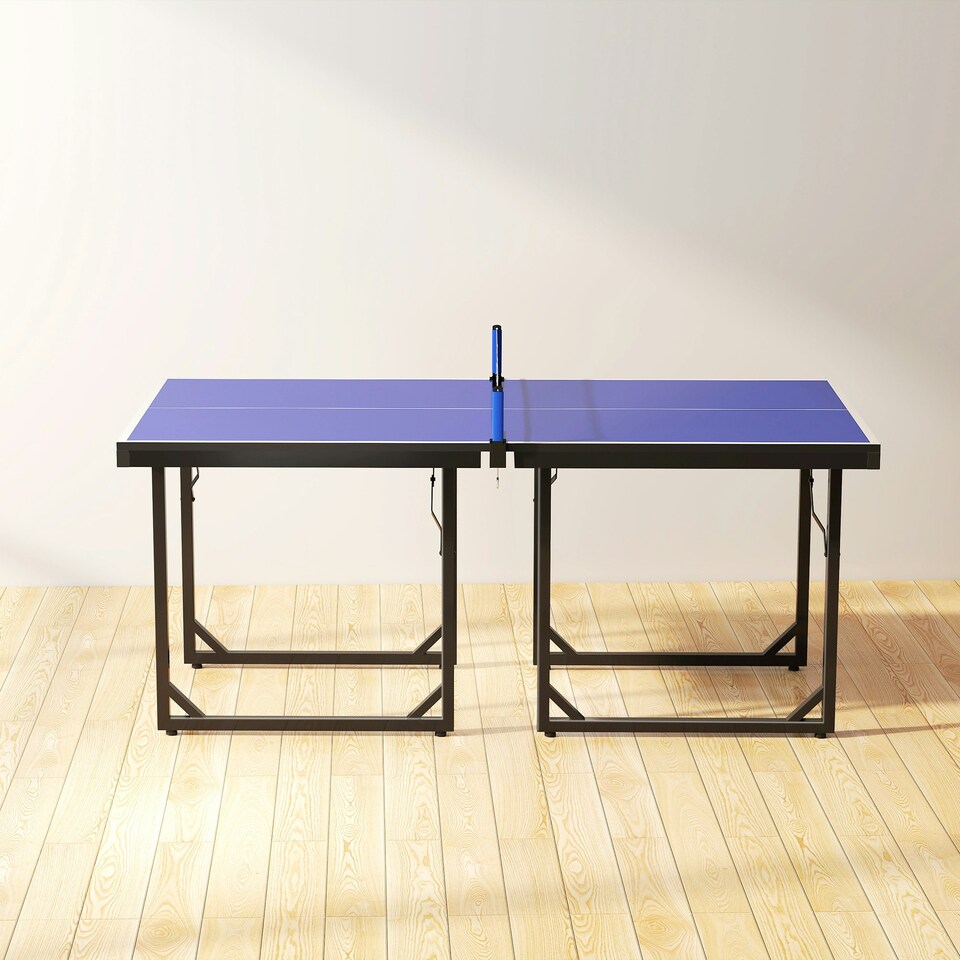 image 1 of HOMCOM Tennis Table Ping Pong Foldable with Net Game Steel 183cm Indoor, Blue