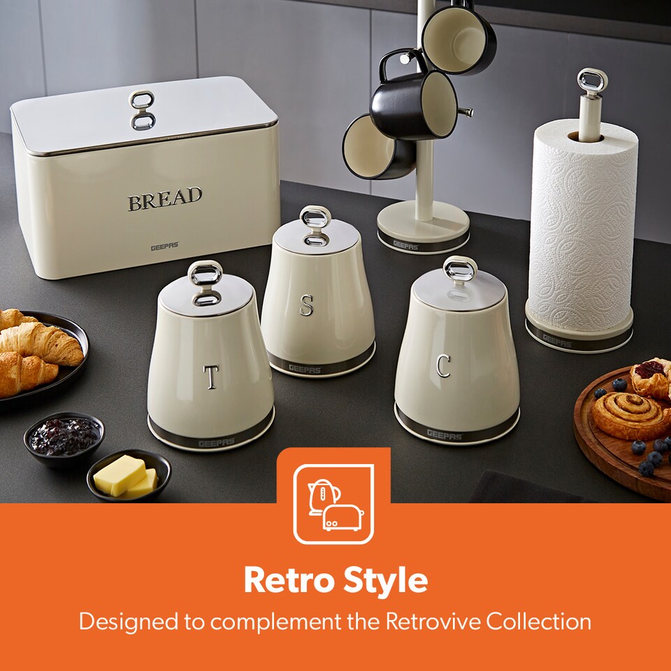 image 1 of GEEPAS Retrovive Mug Tree And Towel Pole Set Cream