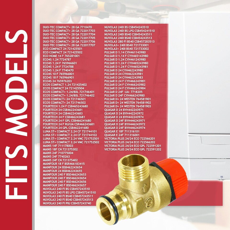image 1 of SPARES2GO Pressure Relief Safety Valve for Baxi Boiler 3 Bar 1/2" BSP Male x Push Fit Brass PRV