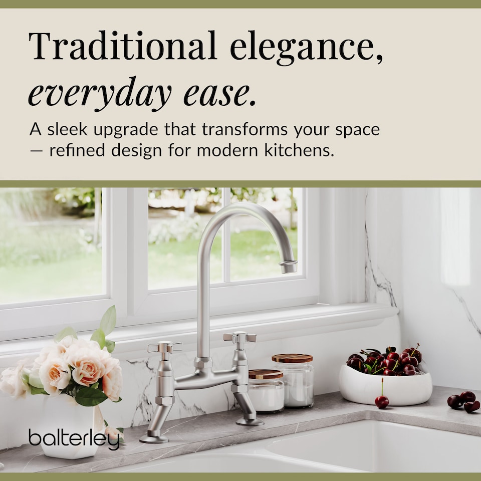 image 1 of Traditional Kitchen Bridge Sink Mixer Tap - Brushed Nickel | Silver | Brushed Nickel | 1