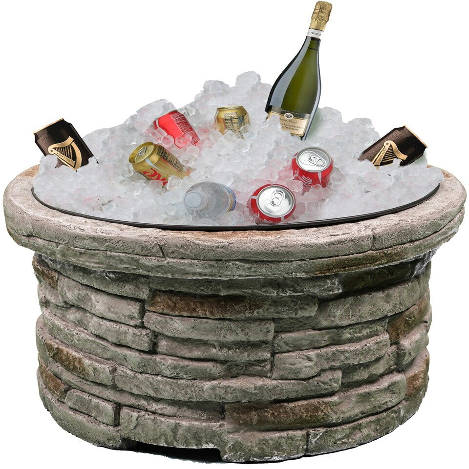 image 1 of Centurion Supports Fireology SAMUI Beige Majestic Garden and Patio Round Multi-function Heater, Fire Pit, Brazier and Barbecue with Eco-Stone Finish and Cover