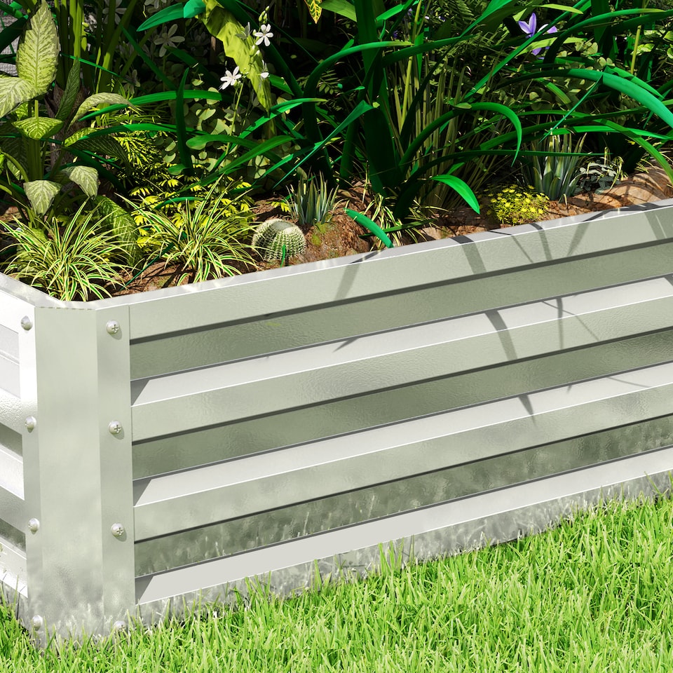 image 1 of Outsunny Raised Garden Bed Elevated Planter Box for Flowers Silver | Silver | Silver | 1
