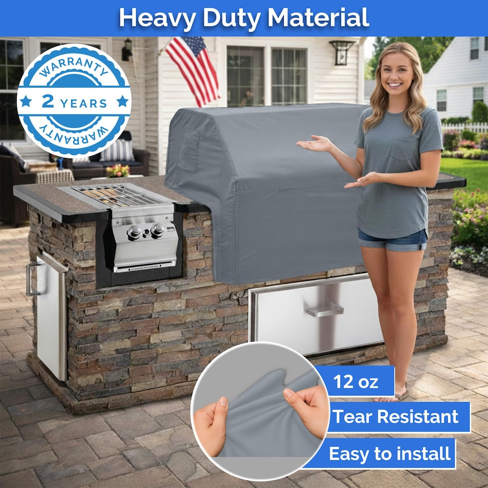 image 1 of Covers&All Built-in Outdoor Grill Cover, Durable 12 Oz Waterproof Cover Max Material with Air Pocket, 36 in W x 26 in D x 24 in H, Grey