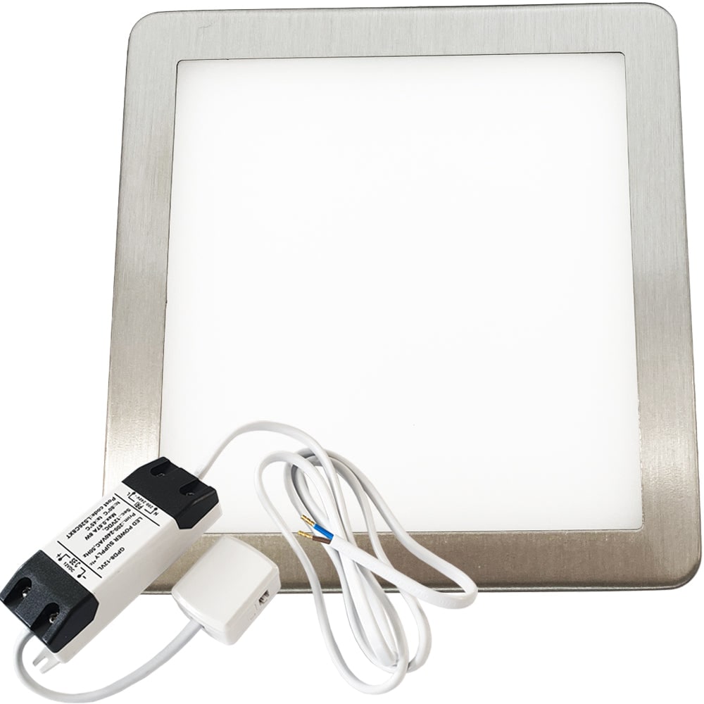 Loops 1x BRUSHED NICKEL Ultra-Slim Square Under Cabinet Kitchen Light & Driver Kit - Natural White Diffused LED in Metallics