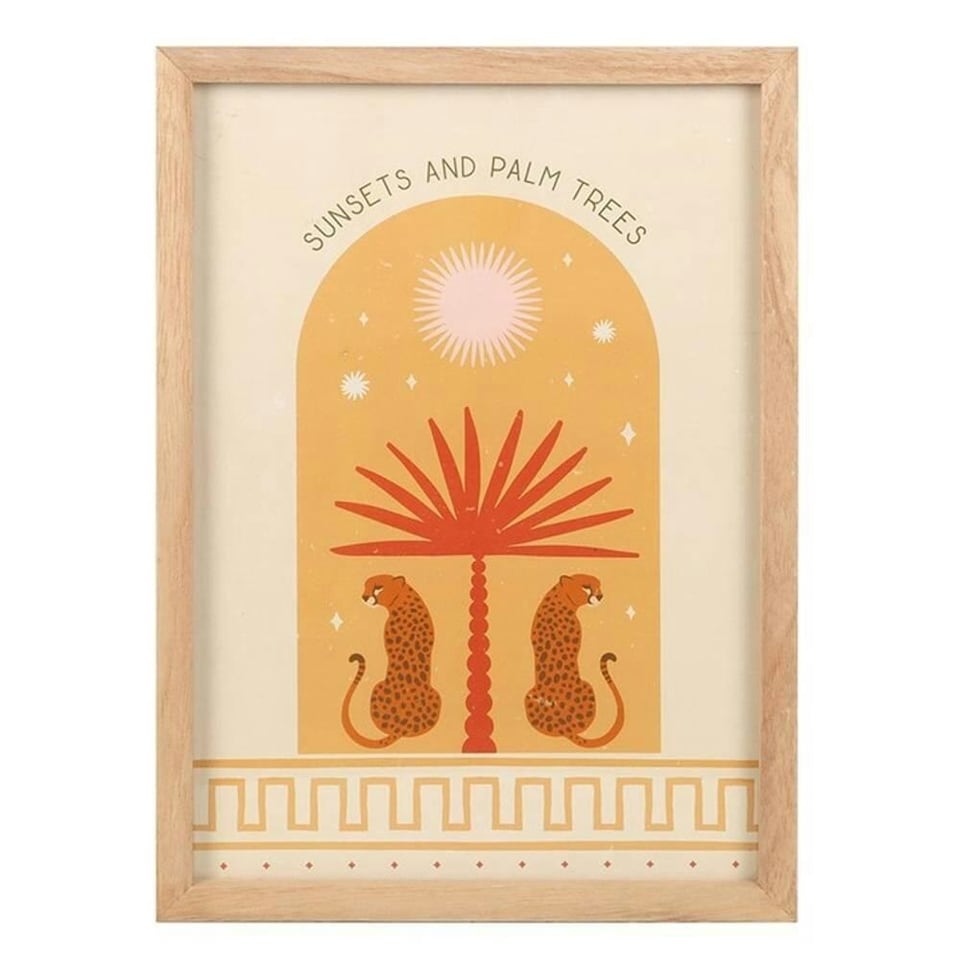 image 1 of Something Different Leopard Palm Framed Poster - Beige/Yellow/Orange - One Size