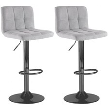 Neo Cuban Bar Stool Grey Fabric Black Steel Base Set of Two