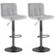 image 1 of Neo Cuban Bar Stool Grey Fabric Black Steel Base Set of Two