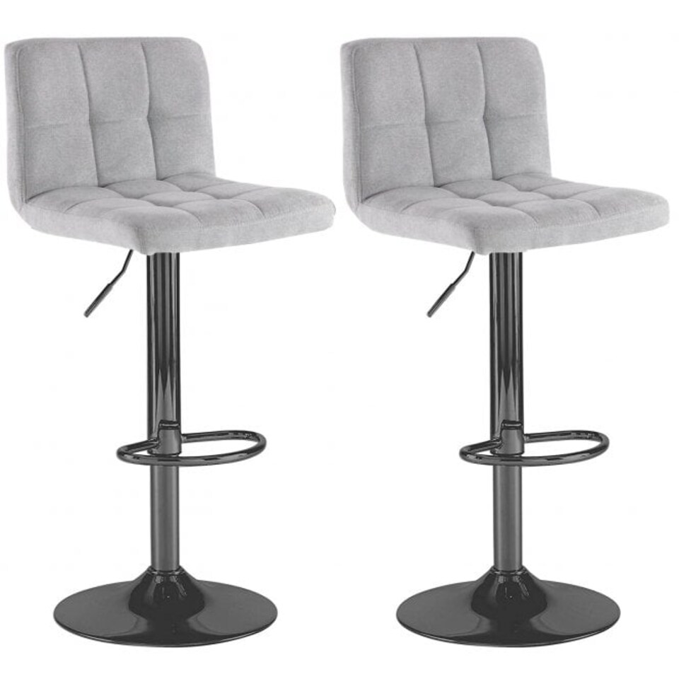 image 1 of Neo Cuban Bar Stool Grey Fabric Black Steel Base Set of Two