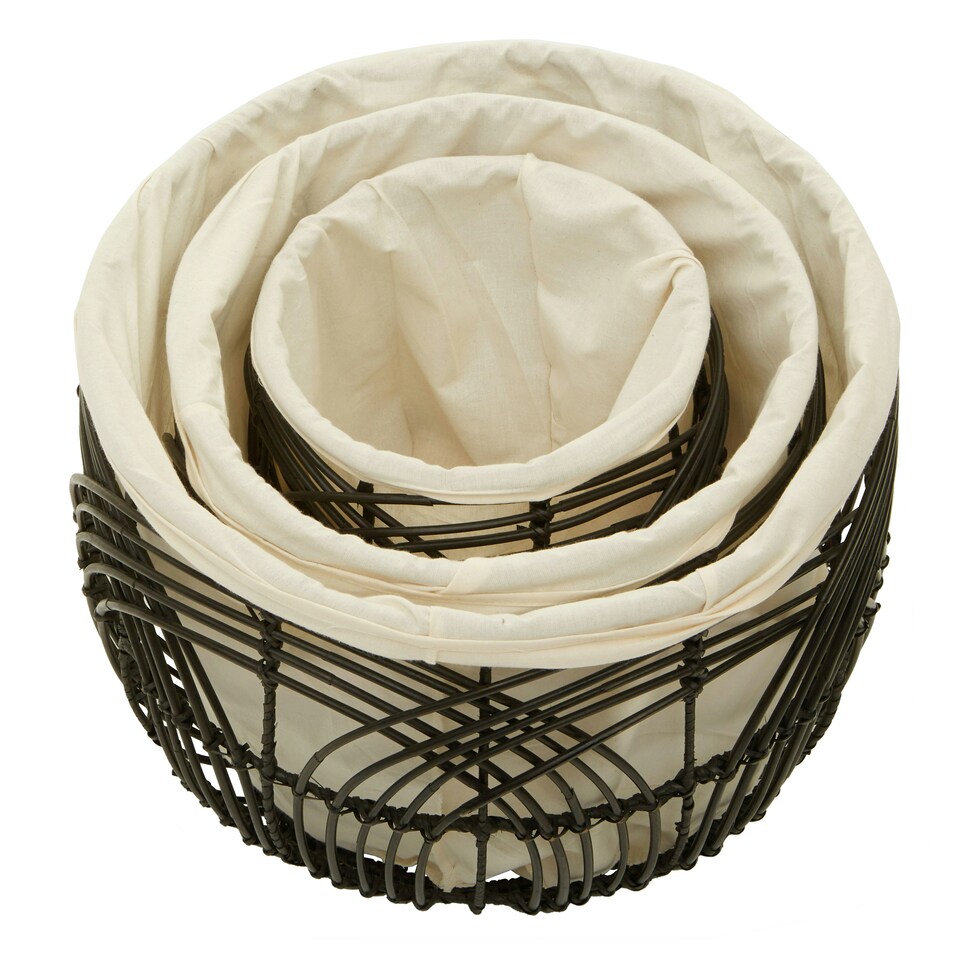 image 1 of Interiors By Premier Sturdy Set Of 3 Rattan Baskets, Wicker Storage Baskets, Laundry, or Washing Bins, Ideal Decorative Hampers Black