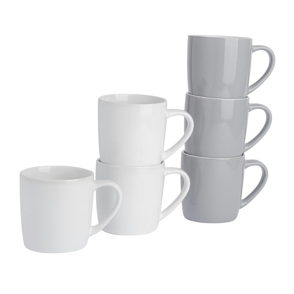 image 1 of Argon Tableware Coloured Coffee Mugs - 350ml - Grey/White - Pack of 6 Multi