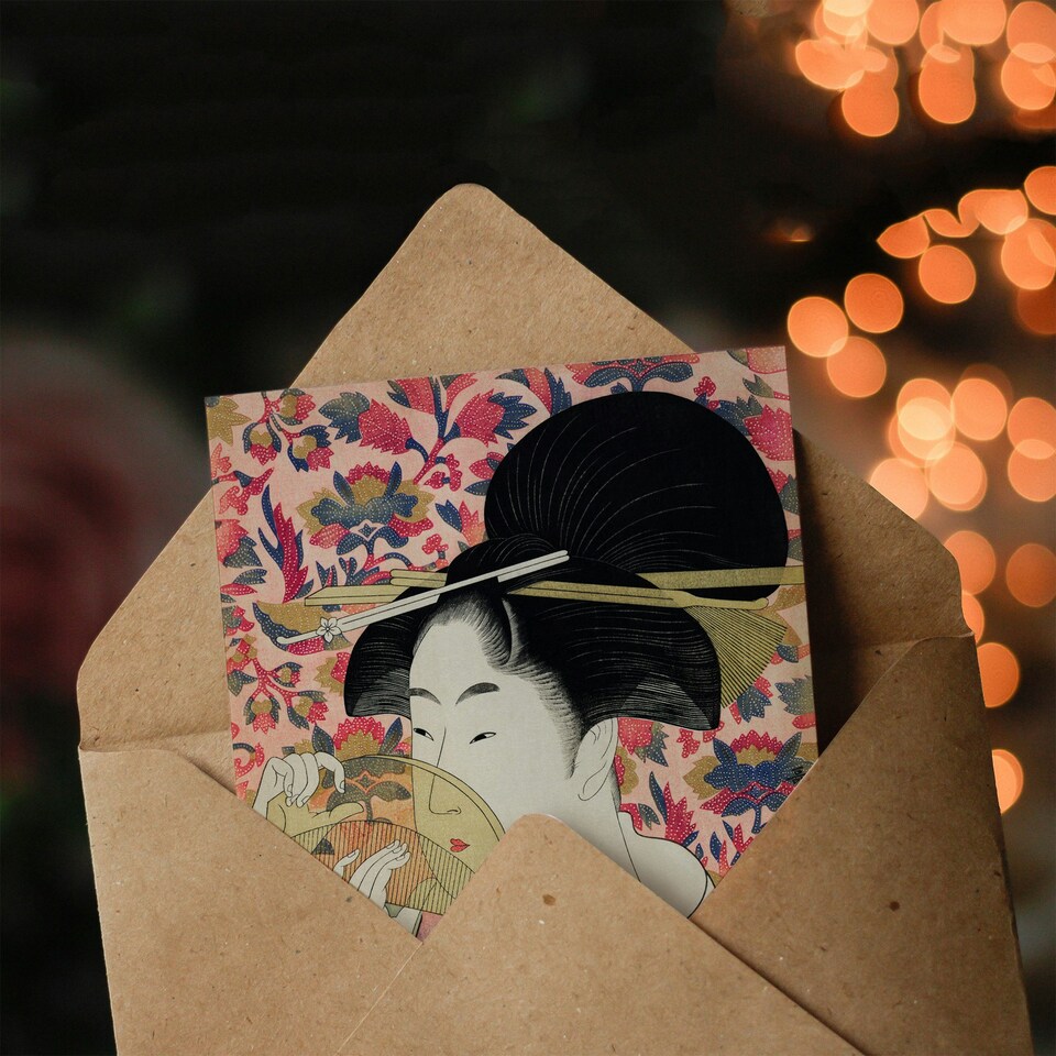 image 1 of Utamaro Kitagawa Japanese Art Card Woman With A Comb Portrait