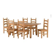 Corona Extending Dining Set(6 Chairs) - Distressed Waxed Pine Brown