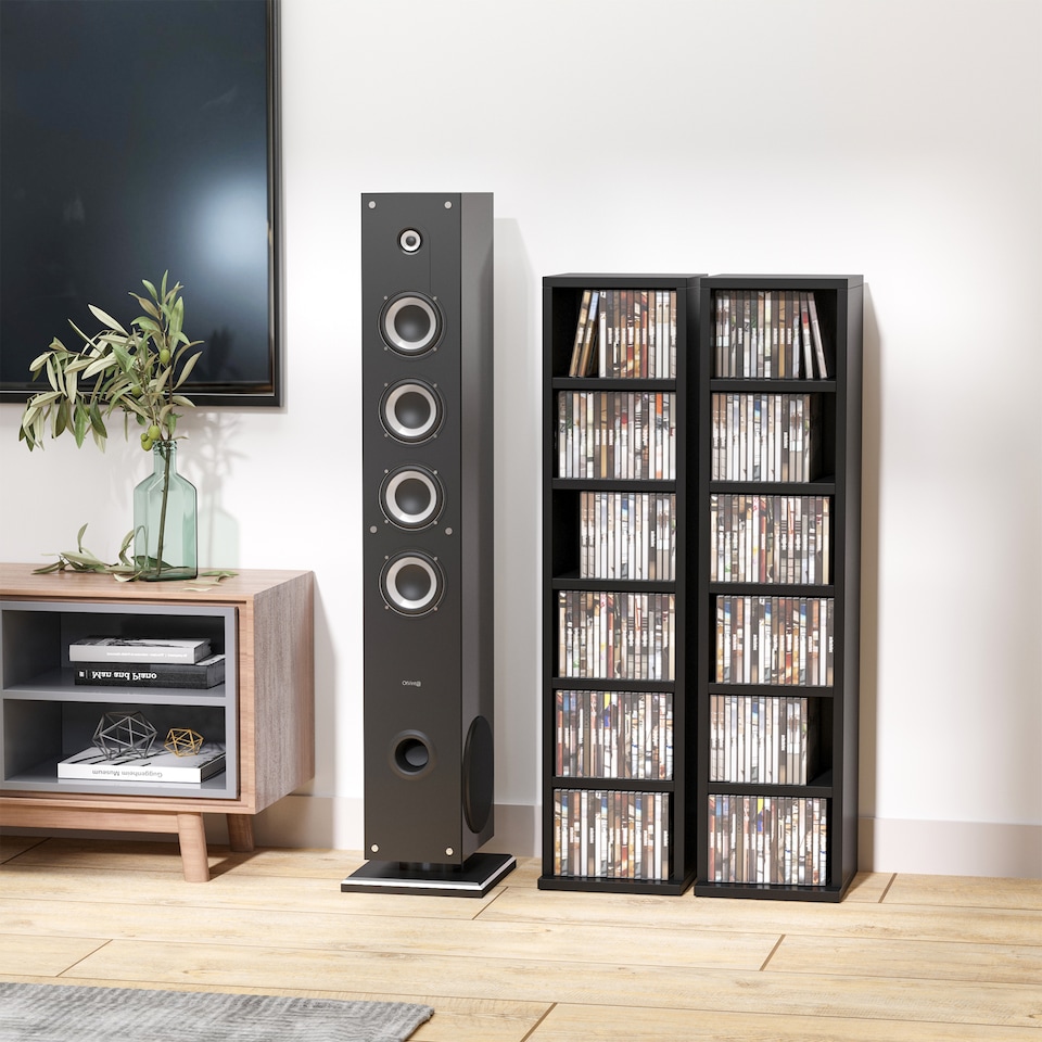 image 1 of HOMCOM 204 CD Media Display Shelf Unit Set of 2 Blu-Ray Tower Rack w Adjustable Shelves Bookcase Storage Organiser, Black