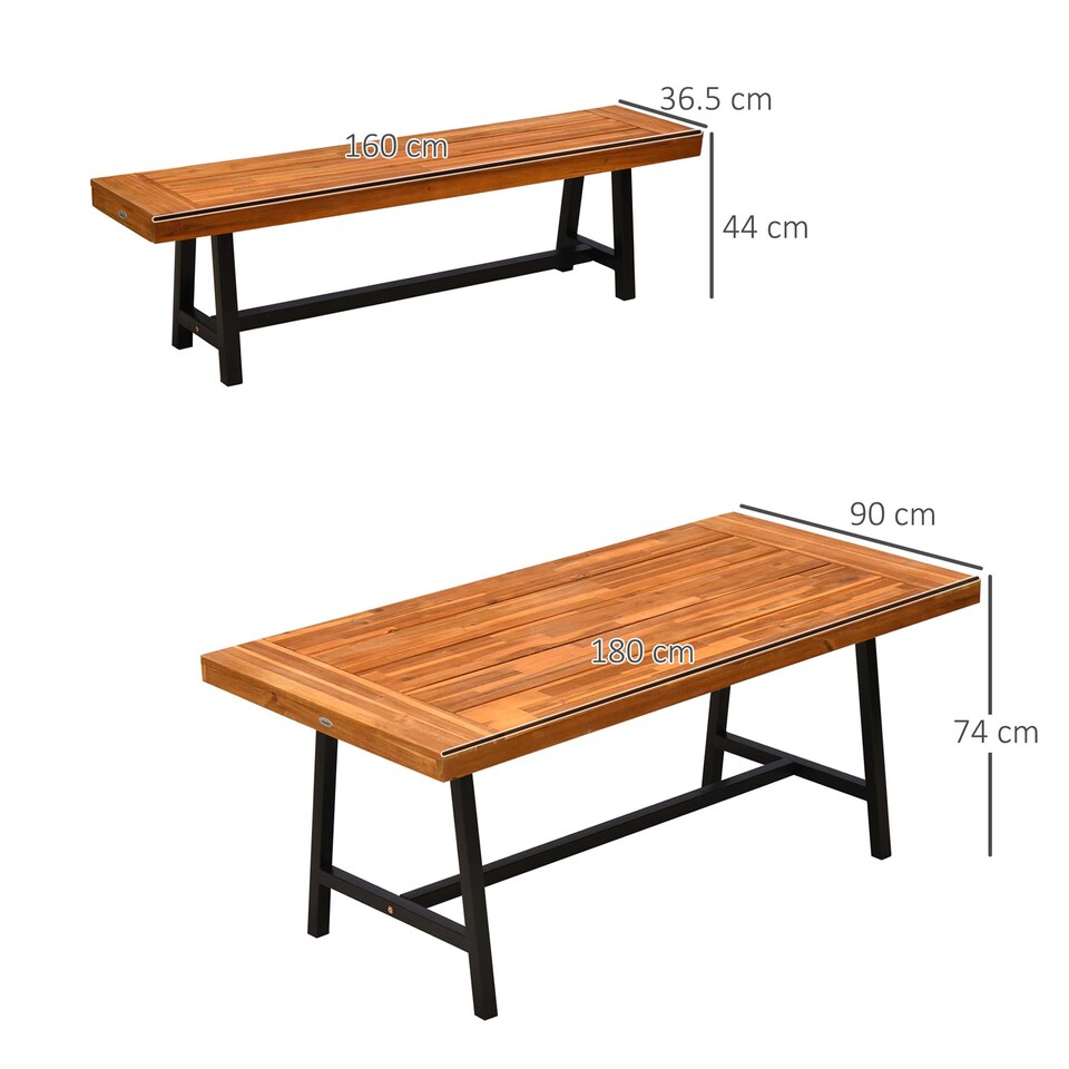 image 1 of Outsunny Garden 3 Pieces Acacia Wood Picnic Table and 2 Benches Set Dining Trestle Beer Table Patio Outdoor Indoor Furniture