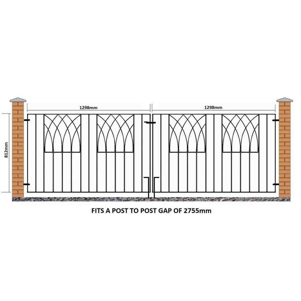 image 1 of Abbey Modern Double Driveway Gate - Solid Steel - Fits Gap of 2755 mm x 812 mm High - Electro Galvanised/Black Powder Coated | Black | 1