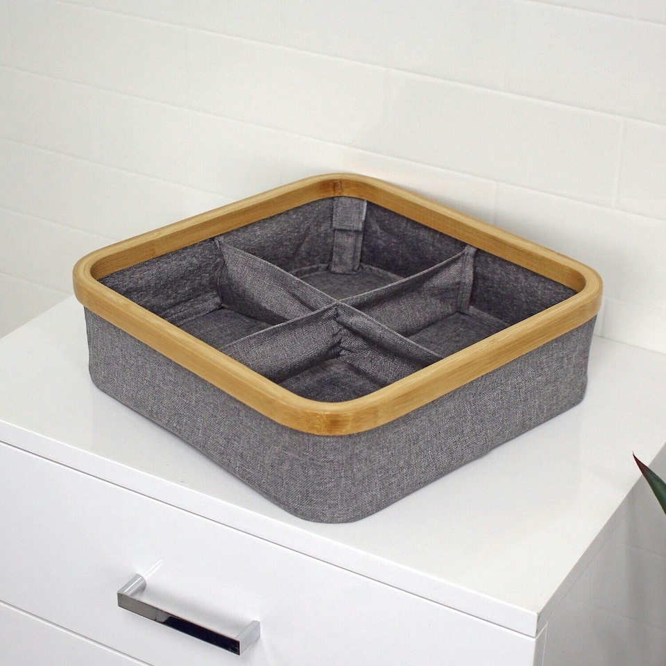 image 1 of Showerdrape Cotswold Bamboo Storage Basket with 4 Compartments
