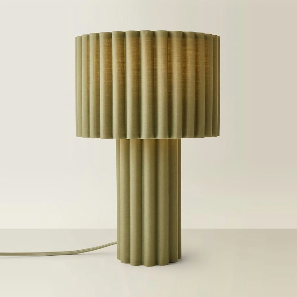image 1 of ValueLights Lenny Moss Green Drum Lamp Shade Colour Drench Ribbed Full Fabric Table Lamp | Green