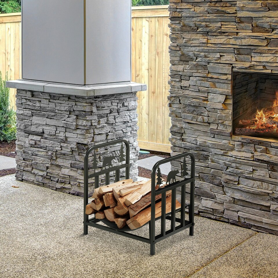 image 1 of Outsunny Firewood Log Rack Fireplace Log Holder w/ Handles Outdoor Indoor Black